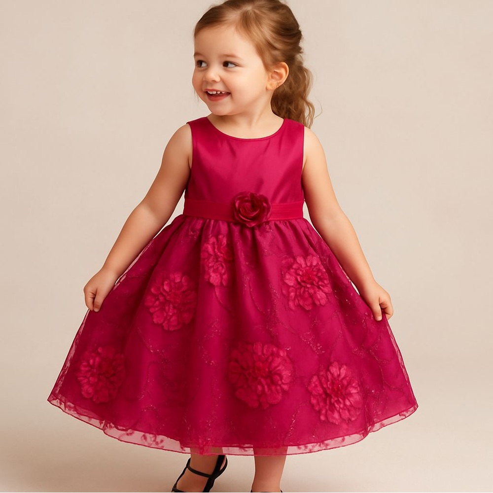 Young Hearts Girls 4T Magenta Floral Formal Dress